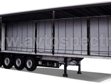 Полуприцеп бортовой тентованный четырехосный  с передним бортом-стенкой, задние ворота